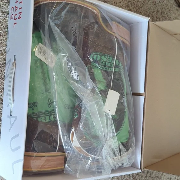 TIN HAUL men's DEUCE money themed square toe leather cowboy boot sz 13EE NWT